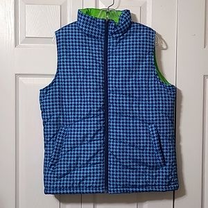 Teal & Navy Design Insulated Zip-Up Puffer Vest, Large,23 inches pit to pit, EUC